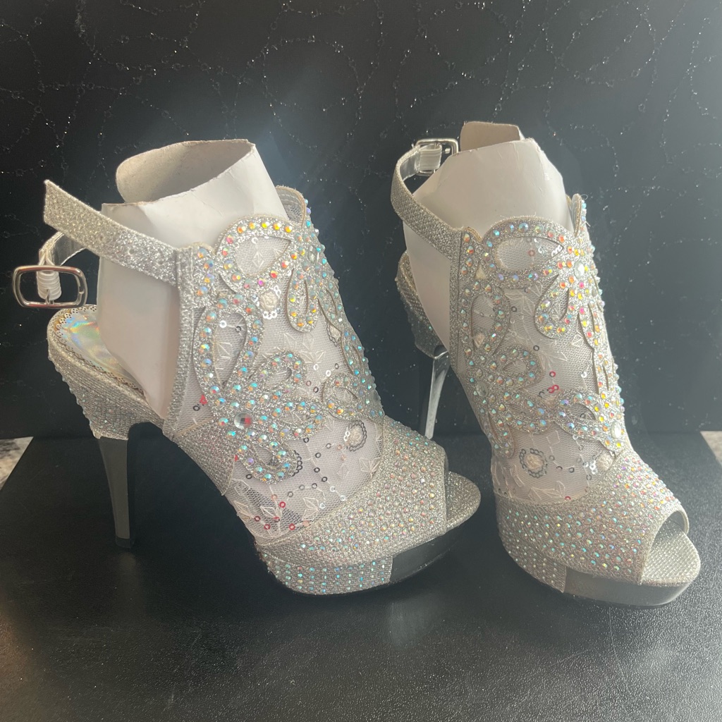 Elegant Silver Embellished Women's Heels